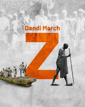 Image depicting Mahatma Gandhi leading the Dandi March with a large 'Z' overlaid.