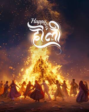 People celebrating Holi around a bonfire
