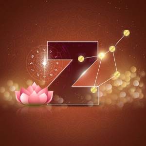 Letter Z with zodiac constellation, lotus flower, and abstract background