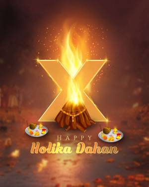 Holika Dahan bonfire with the letter X