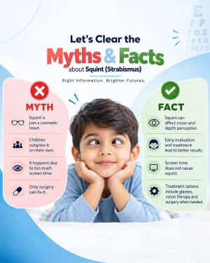 Infographic showing myths and facts about squint strabismus in children