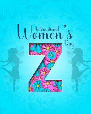 International Women's Day greeting with floral letter Z and silhouettes