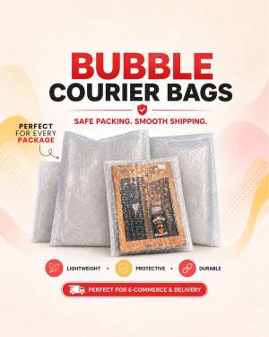 A display of lightweight, protective, and durable bubble courier bags for e-commerce shipping.