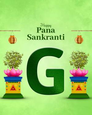 Pana Sankranti festival greeting with a large letter G and traditional decorations