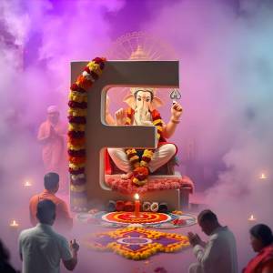 Lord Ganesha inside a large letter 'G' during Ganesh Chaturthi celebrations