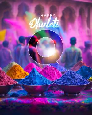 Colorful powders and a large '9' for Dhulandi festival