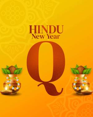 Hindu New Year greeting with a large letter Q and traditional decorations