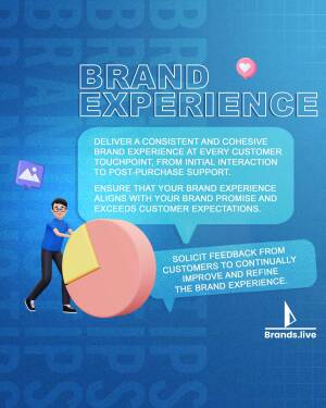 Illustration of a person pushing a pie chart with the text 'Brand Experience' in a modern design.