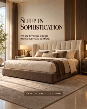 A modern luxury bedroom featuring a plush tufted beige bed, warm ambient lighting, and an elegant neutral color palette.