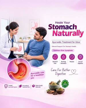 A doctor explaining stomach ulcer treatment to a patient using an Ayurvedic approach.