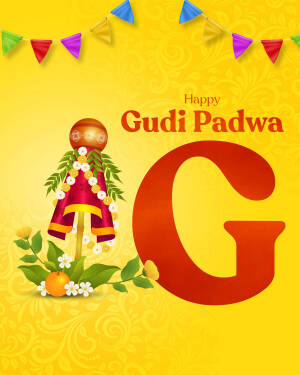Gudi Padwa festival greeting with Gudi and decorative elements