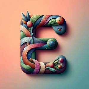 Letter E made of colorful flowers and fruits