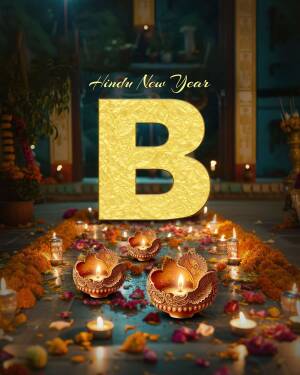 Golden letter 'B' with Diwali lamps and decorations for Hindu New Year