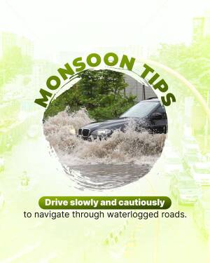 Car driving through a flooded road during monsoon season