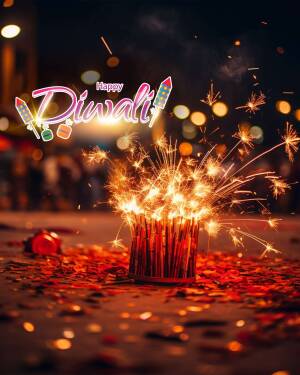 Happy Diwali Celebration With Fireworks Marketing Image For LinkedIn