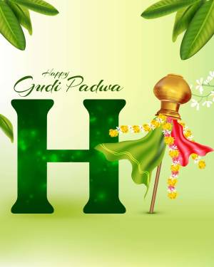 Gudi Padwa festive illustration with Gudi and letter H