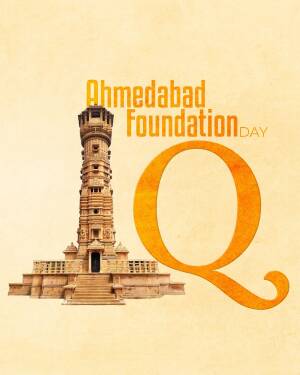 Ahmedabad Foundation Day image featuring a minaret and the letter Q