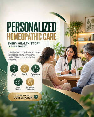 A doctor providing a personalized homeopathic consultation to a couple in a modern, welcoming clinic.