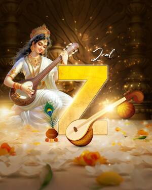 Digital art depicting the Hindu goddess Saraswati playing a veena with a large letter 'Z' in the foreground.