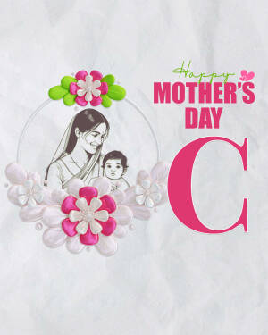 A digital illustration wishing 'Happy Mother's Day' with a mother and child portrait.
