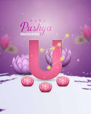 Image depicting Pushya Nakshatra with lotus flowers and constellation.