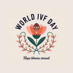 Floral illustration for World IVF Day with the text 'World IVF Day' and 'Hope blooms eternal'