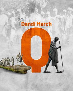 Poster commemorating the Dandi March with Mahatma Gandhi and the number 0