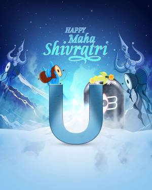 Illustration of Lord Shiva and a drum with the letter 'U' for Maha Shivaratri