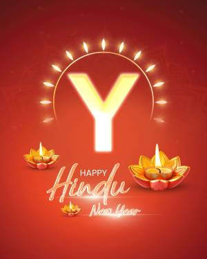 A festive image with a glowing 'Y' and Diwali-style lamps, wishing a Happy Hindu New Year.