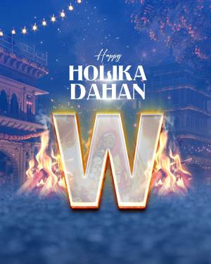 Holika Dahan celebration with a large 'W' letter engulfed in flames