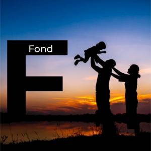 Silhouette of a family with a large letter F in the foreground