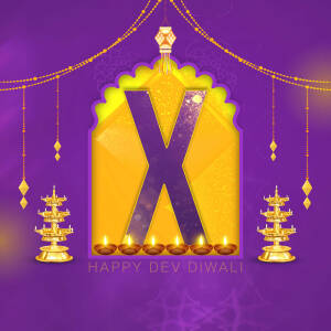 Golden letter X with Diwali lamps and decorations