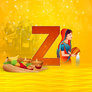 Letter Z with Indian woman, fruits, and festive decorations