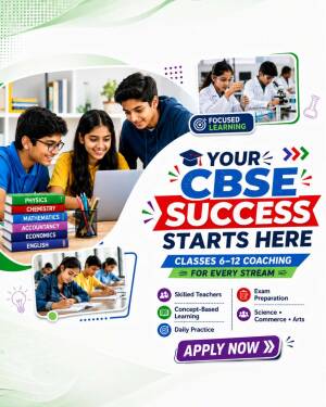 Students studying for CBSE exams with educational coaching services advertisement