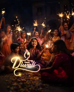 Happy Diwali Celebration With Children Advertisement For Pinterest