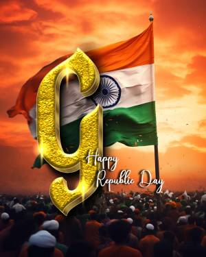 Golden letter 'G' with Indian flag and crowd for Republic Day