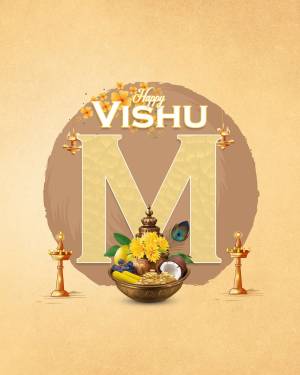 Vishu festival greeting with the letter 'M' and traditional elements