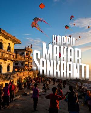 Kites flying over a city during Makar Sankranti festival