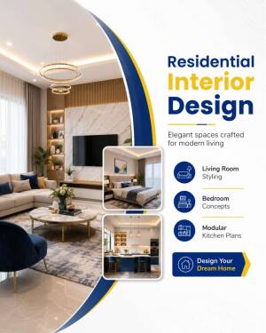 Professional residential interior design showcasing living room, bedroom, and kitchen concepts.