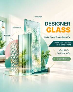 A collection of decorative textured glass panels used for interior design featuring elegant ripples and geometric patterns.