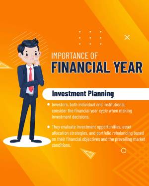 Illustration of a man thinking with text about financial year and investment planning.