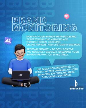 Illustration of a person with a laptop, representing brand monitoring and reputation management.