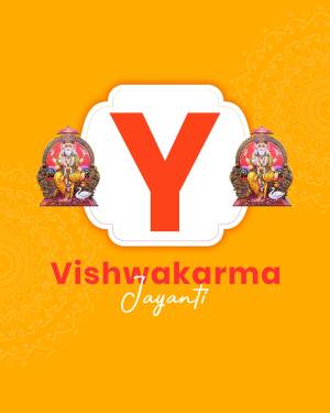 Letter Y with Vishwakarma Jayanti theme and deity image