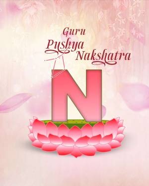 Letter N with lotus flower and Guru Pushya Nakshatra text
