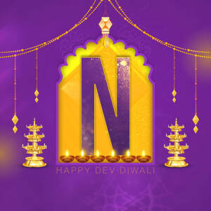 Letter N with Diwali decorations and lamps