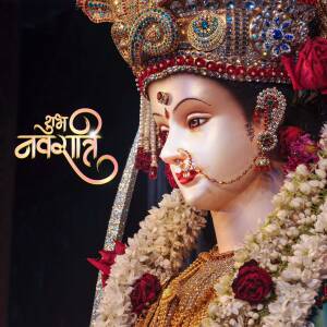 Close-up of Goddess Durga idol during Navratri festival