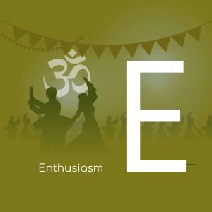 Silhouette of Indian dancers with Om symbol and the letter E