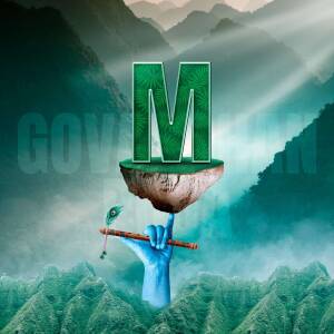 Letter M floating above a mountain with a hand holding a flute