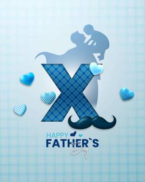 Silhouette of a father and child with a large 'X' and hearts, celebrating Father's Day.