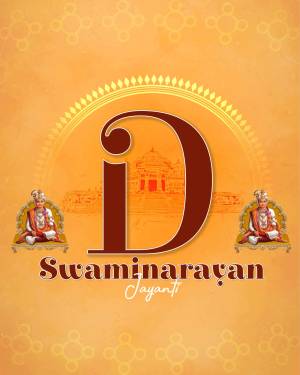 Swaminarayan Jayanti image with letter 'D' and temple background